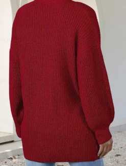 Clearance Women's Sweater Cardigan Casual Soft Pure Color Ribbed Open Front Pocket Knitted Long Sleeve Regular Tops Knit Outdoor Daily Weekend Pink Red Fall Winter Women Cardigans & Outerwears