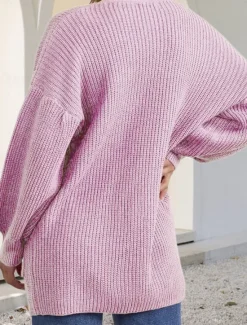 Clearance Women's Sweater Cardigan Casual Soft Pure Color Ribbed Open Front Pocket Knitted Long Sleeve Regular Tops Knit Outdoor Daily Weekend Pink Red Fall Winter Women Cardigans & Outerwears