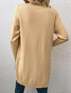 Online Women's Sweater Cardigan Casual Soft Pure Color Ribbed Open Front Pocket Knitted Long Sleeve Long Tops Knit Outdoor Daily Weekend Khaki Fall Winter Women Cardigans & Outerwears