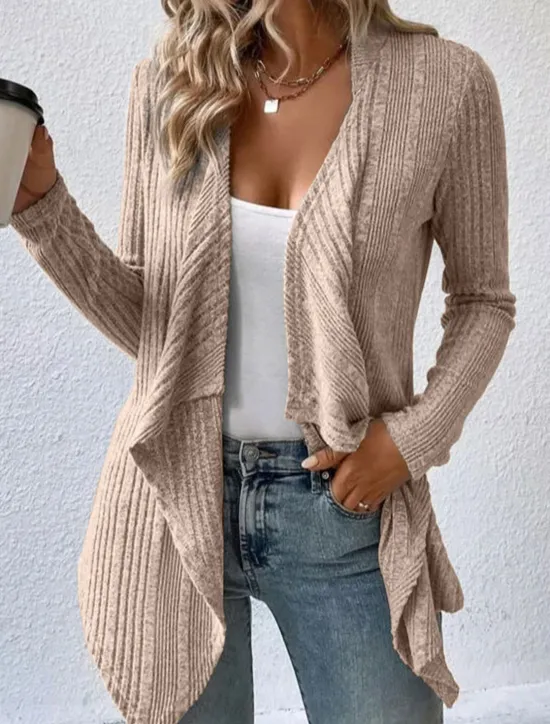 Online Women's Sweater Cardigan Casual Soft Pure Color Ribbed Open Front Knitted Long Sleeve Long Tops Knit Outdoor Daily Weekend Green Khaki Fall Winter Women Cardigans & Outerwears