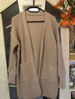 New Women's Sweater Cardigan Casual Soft Pure Color Ribbed Open Front Buttons Pocket Knitted Long Sleeve Long Tops Knit Outdoor Daily Weekend Fall Winter Women Cardigans & Outerwears