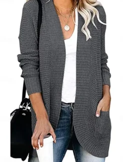 Hot Women's Sweater Cardigan Casual Soft Pure Color Ribbed V Neck Pocket Knitted Long Sleeve Regular Tops Knit Outdoor Daily Weekend Army Green Gray Fall Winter Women Cardigans & Outerwears