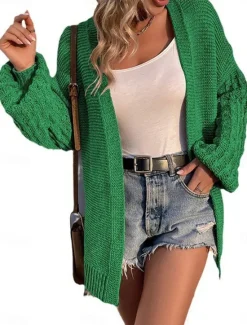 Outlet Women's Sweater Cardigan Casual Soft Pure Color Ribbed Open Front Knitted Long Sleeve Regular Tops Knit Outdoor Daily Weekend Black Pink Fall Winter Women Cardigans & Outerwears