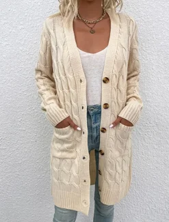 Clearance Women's Sweater Cardigan Casual Soft Pure Color Ribbed V Neck Pocket Knitted Long Sleeve Long Tops Knit Outdoor Daily Weekend Red Green Fall Winter Women Cardigans & Outerwears