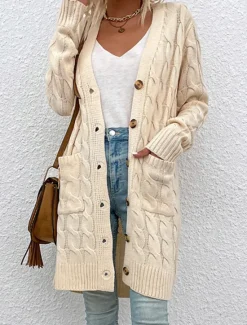 Clearance Women's Sweater Cardigan Casual Soft Pure Color Ribbed V Neck Pocket Knitted Long Sleeve Long Tops Knit Outdoor Daily Weekend Red Green Fall Winter Women Cardigans & Outerwears