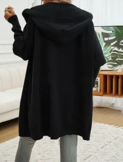 Sale Women's Sweater Cardigan Casual Soft Pure Color Ribbed Hooded Buttons Pocket Knitted Long Sleeve Long Tops Knit Outdoor Daily Weekend Black Fuchsia Fall Winter Women Cardigans & Outerwears