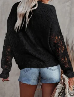 New Women's Sweater Cardigan Casual Soft Pure Color Ribbed V Neck Buttons Knitted Hole Long Sleeve Regular Tops Knit Outdoor Daily Weekend Black White Fall Winter Women Cardigans & Outerwears
