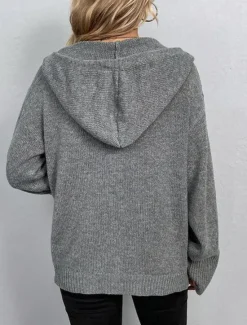 Outlet Women's Sweater Cardigan Casual Soft Pure Color Ribbed Hooded Buttons Knitted Long Sleeve Regular Tops Knit Outdoor Daily Weekend Black White Fall Winter Women Cardigans & Outerwears