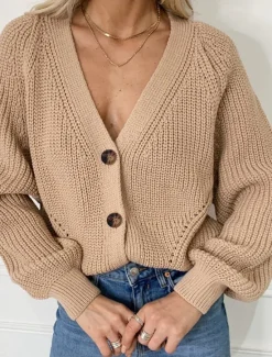 Outlet Women's Sweater Cardigan Casual Soft Pure Color Ribbed V Neck Buttons Knitted Long Sleeve Regular Tops Knit Outdoor Daily Weekend Black Khaki Fall Winter Women Cardigans & Outerwears|Pullovers & Tops