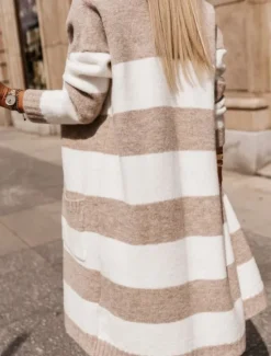 Women's Sweater Cardigan Casual Soft Striped Ribbed Open Front Pocket Knitted Long Sleeve Regular Tops Knit Outdoor Daily Weekend Blue Khaki Fall Winter Women Hoodies & Sweatshirts|Cardigans & Outerwears