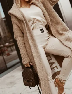 Online Women's Sweater Cardigan Casual Soft Letter Ribbed V Neck Pocket Knitted Long Sleeve Long Tops Knit Outdoor Daily Weekend White Camel Fall Winter Women Cardigans & Outerwears