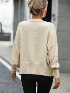 New Women's Sweater Cardigan Daily Casual Solid Color Shirt Collar Knitted Textured Long Sleeve Regular Tops Knit Home Work White Red Fall Winter Women Cardigans & Outerwears