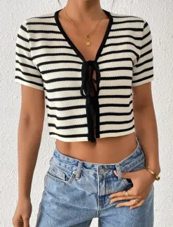 New Women's Sweater Cardigan Elegant Fashion Streetwear Striped V Neck Knitted Long Sleeve Regular Tops Knit Outdoor Daily Weekend Fall Winter Women Cardigans & Outerwears