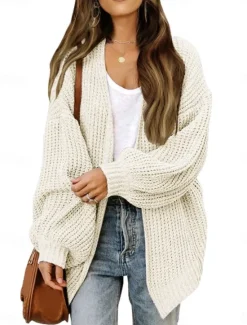 Women's Sweater Cardigan Elegant Fashion Streetwear Pure Color Open Front Knitted Long Sleeve Regular Tops Knit Outdoor Daily Weekend Black Pink Fall Winter Women Cardigans & Outerwears