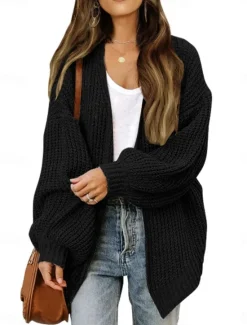 Women's Sweater Cardigan Elegant Fashion Streetwear Pure Color Open Front Knitted Long Sleeve Regular Tops Knit Outdoor Daily Weekend Black Pink Fall Winter Women Cardigans & Outerwears