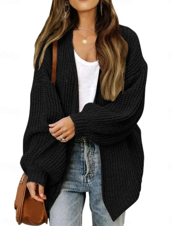 Women's Sweater Cardigan Elegant Fashion Streetwear Pure Color Open Front Knitted Long Sleeve Regular Tops Knit Outdoor Daily Weekend Black Pink Fall Winter Women Cardigans & Outerwears