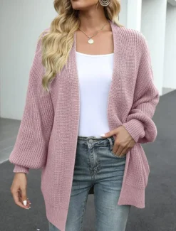Women's Sweater Cardigan Elegant Fashion Streetwear Pure Color Open Front Knitted Long Sleeve Regular Tops Knit Outdoor Daily Weekend Black Pink Fall Winter Women Cardigans & Outerwears