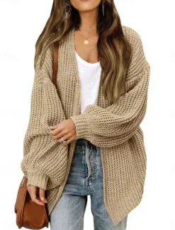 Women's Sweater Cardigan Elegant Fashion Streetwear Pure Color Open Front Knitted Long Sleeve Regular Tops Knit Outdoor Daily Weekend Black Pink Fall Winter Women Cardigans & Outerwears