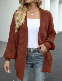 Women's Sweater Cardigan Elegant Fashion Streetwear Pure Color Open Front Knitted Long Sleeve Regular Tops Knit Outdoor Daily Weekend Black Pink Fall Winter Women Cardigans & Outerwears