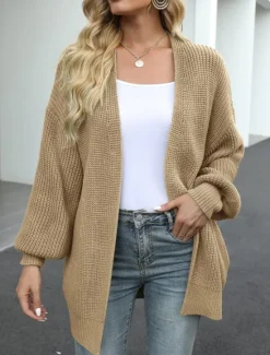 Women's Sweater Cardigan Elegant Fashion Streetwear Pure Color Open Front Knitted Long Sleeve Regular Tops Knit Outdoor Daily Weekend Black Pink Fall Winter Women Cardigans & Outerwears
