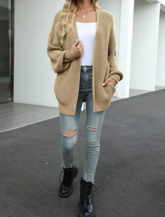 Women's Sweater Cardigan Elegant Fashion Streetwear Pure Color Open Front Knitted Long Sleeve Regular Tops Knit Outdoor Daily Weekend Black Pink Fall Winter Women Cardigans & Outerwears