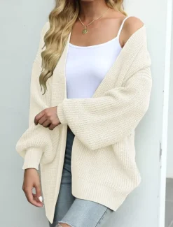 Women's Sweater Cardigan Elegant Fashion Streetwear Pure Color Open Front Knitted Long Sleeve Regular Tops Knit Outdoor Daily Weekend Black Pink Fall Winter Women Cardigans & Outerwears