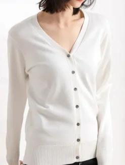 Women's Sweater Cardigan Elegant Fashion Streetwear Pure Color V Neck Pocket Knitted Long Sleeve Regular Tops Knit Outdoor Daily Weekend Black White Fall Winter Women Cardigans & Outerwears