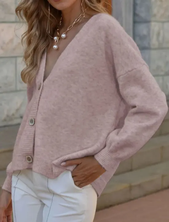 Sale Women's Sweater Cardigan Elegant Fashion Streetwear Pure Color V Neck Buttons Knitted Long Sleeve Regular Tops Knit Outdoor Daily Holiday Yellow Pink Fall Winter Women Cardigans & Outerwears