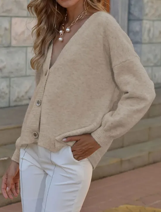 Sale Women's Sweater Cardigan Elegant Fashion Streetwear Pure Color V Neck Buttons Knitted Long Sleeve Regular Tops Knit Outdoor Daily Holiday Yellow Pink Fall Winter Women Cardigans & Outerwears