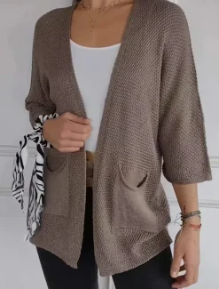 Outlet Women's Sweater Cardigan Elegant Fashion Streetwear Pure Color V Neck Pocket Knitted Long Sleeve Regular Tops Knit Outdoor Daily Weekend Black White Fall Winter Women Cardigans & Outerwears