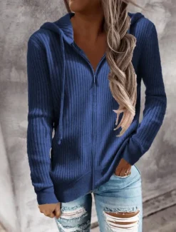 Hot Women's Sweater Cardigan Elegant Fashion Streetwear Solid Color Hooded Zipper Knitted Long Sleeve Regular Tops Knit Outdoor Daily Weekend Black White Fall Winter Women Cardigans & Outerwears