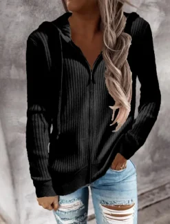 Hot Women's Sweater Cardigan Elegant Fashion Streetwear Solid Color Hooded Zipper Knitted Long Sleeve Regular Tops Knit Outdoor Daily Weekend Black White Fall Winter Women Cardigans & Outerwears