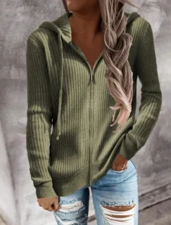 Hot Women's Sweater Cardigan Elegant Fashion Streetwear Solid Color Hooded Zipper Knitted Long Sleeve Regular Tops Knit Outdoor Daily Weekend Black White Fall Winter Women Cardigans & Outerwears