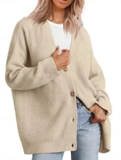 Outlet Women's Sweater Cardigan Elegant Fashion Streetwear Pure Color V Neck Pocket Knitted Long Sleeve Regular Tops Knit Outdoor Daily Weekend Black White Fall Winter Women Cardigans & Outerwears