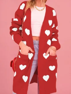 New Women's Sweater Cardigan Elegant Fashion Streetwear Heart Open Front Pocket Knitted Long Sleeve Regular Tops Knit Outdoor Daily Weekend Black Pink Fall Winter Women Jackets|Cardigans & Outerwears