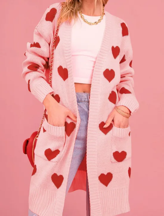 New Women's Sweater Cardigan Elegant Fashion Streetwear Heart Open Front Pocket Knitted Long Sleeve Regular Tops Knit Outdoor Daily Weekend Black Pink Fall Winter Women Jackets|Cardigans & Outerwears