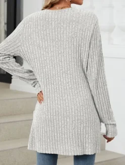 Online Women's Sweater Cardigan Elegant Fashion Streetwear Pure Color Open Front Pocket Knitted Long Sleeve Regular Tops Knit Outdoor Daily Weekend Pink Blue Fall Winter Women Cardigans & Outerwears