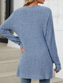 Online Women's Sweater Cardigan Elegant Fashion Streetwear Pure Color Open Front Pocket Knitted Long Sleeve Regular Tops Knit Outdoor Daily Weekend Pink Blue Fall Winter Women Cardigans & Outerwears