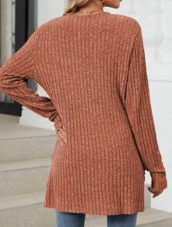Online Women's Sweater Cardigan Elegant Fashion Streetwear Pure Color Open Front Pocket Knitted Long Sleeve Regular Tops Knit Outdoor Daily Weekend Pink Blue Fall Winter Women Cardigans & Outerwears