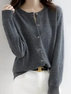 Discount Women's Sweater Cardigan Elegant Fashion Streetwear Pure Color Crew Neck Pocket Knitted Long Sleeve Regular Tops Knit Outdoor Daily Weekend Black White Fall Winter Women Cardigans & Outerwears