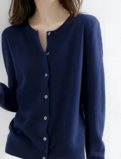 Discount Women's Sweater Cardigan Elegant Fashion Streetwear Pure Color Crew Neck Pocket Knitted Long Sleeve Regular Tops Knit Outdoor Daily Weekend Black White Fall Winter Women Cardigans & Outerwears