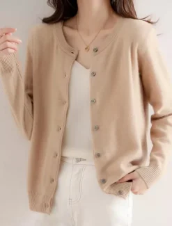 Discount Women's Sweater Cardigan Elegant Fashion Streetwear Pure Color Crew Neck Pocket Knitted Long Sleeve Regular Tops Knit Outdoor Daily Weekend Black White Fall Winter Women Cardigans & Outerwears