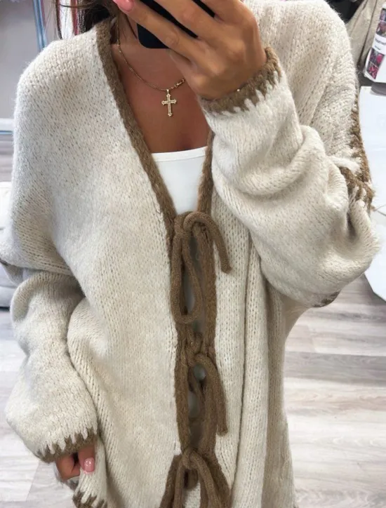 Outlet Women's Sweater Cardigan Elegant Fashion Streetwear Pure Color Open Front Pocket Knitted Long Sleeve Regular Tops Knit Outdoor Daily Weekend Pink Khaki Fall Winter Women Jackets|Cardigans & Outerwears
