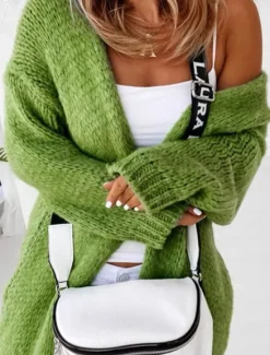 Online Women's Sweater Cardigan Elegant Fashion Streetwear Pure Color Hooded Knitted Long Sleeve Regular Tops Knit Outdoor Daily Weekend Green Khaki Fall Winter Women Cardigans & Outerwears