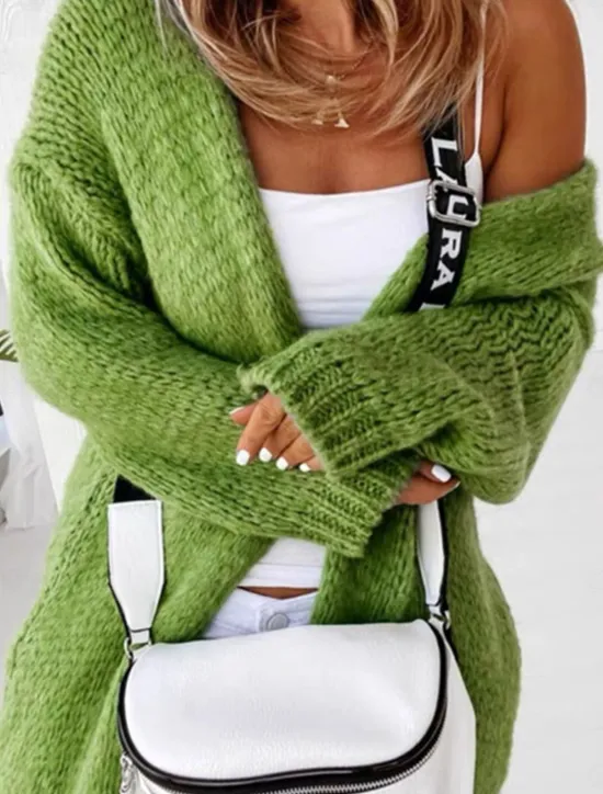 Online Women's Sweater Cardigan Elegant Fashion Streetwear Pure Color Hooded Knitted Long Sleeve Regular Tops Knit Outdoor Daily Weekend Green Khaki Fall Winter Women Cardigans & Outerwears