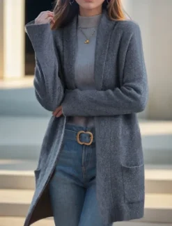 Hot Women's Sweater Cardigan Sweater Jacket Shirt Collar Knit Pocket Knitted Spring Fall Home Daily Weekend Daily Casual Soft Long Sleeve Pure Color Black Camel Women Cardigans & Outerwears