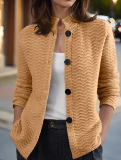 Outlet Women's Sweater Cardigan Sweater Jacket Stand Collar Knit Button Knitted Spring Fall Home Daily Weekend Vintage Daily Soft Long Sleeve Pure Color Camel Beige Women Cardigans & Outerwears