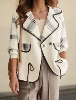 Outlet Women's Sweater Cardigan Sweater Jacket Shirt Collar Knit Patchwork Button Knitted Raglan Sleeves Spring Fall Daily Holiday Weekend Daily Stylish Casual Long Sleeve Plaid Color Block Black Women Blazers & Suits