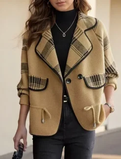 Outlet Women's Sweater Cardigan Sweater Jacket Shirt Collar Knit Patchwork Button Knitted Raglan Sleeves Spring Fall Daily Holiday Weekend Daily Stylish Casual Long Sleeve Plaid Color Block Black Women Blazers & Suits