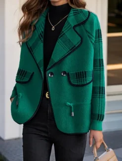 Outlet Women's Sweater Cardigan Sweater Jacket Shirt Collar Knit Patchwork Button Knitted Raglan Sleeves Spring Fall Daily Holiday Weekend Daily Stylish Casual Long Sleeve Plaid Color Block Black Women Blazers & Suits
